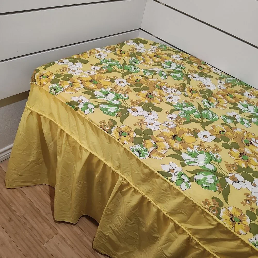 Vintage Bedspread - Double/Full - Floral Yellow Homemade 84